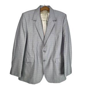 Vintage 80s Circle S Blazer Sport Coat Size 44R Single Breasted Gray Western